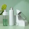 Botella rociadora de rocío puro de niebla fina, 120 ml-150 ml, botella rociadora de maquillaje tipo prensa transparente con hombro redondo, material de embalaje cosmético.