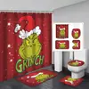 Cortina de Ducha Grinch Navideño Alfombra de Piso para el Hogar Juego de Cuatro Piezas para Baño Separador de Separación Seca y Húmeda Cortina de Ducha Cortina de Ducha Impermeable