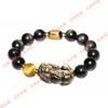 Pulseira de Couro Pixiu Obsidiana Natural Contas Barril Escritura Pedra Olho de Tigre Amarelo Pulseiras Masculinas e Femininas Cristal do Mar da China Oriental Atacado