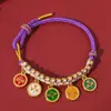 Pulseira de Etiqueta Estilo Étnico de Xizang, Pulseira Colorida Trançada Contrastante, Acessórios de Lótus, Joia de Mão Ajustável Estilo Nacional Atacado