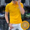 Camiseta de Manga Corta para Hombre de Moda Polo Letra Hot Drilling Ajustada Negocios Solapa Algodón Seda de Hielo Fina Malla de Cuentas