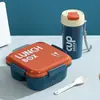 Juego de lonchera y vaso de agua de PP de grado alimenticio, lonchera sellada para estudiantes, lonchera apta para microondas para trabajadores de oficina con cubiertos