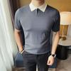 Tiktok Dropshipping Camisa Polo Casual Color Block Masculina Slim Fit Gola Reversível Stretch Respirável Estilo Coreano Leve Luxo Camiseta Masculina