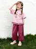 Roupas Infantis Amila 2026 Verão Novo Calça Casual Infantil Cintura Alta Reta Solta Diária Retrô Cor Sólida Calça Wide Leg