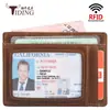 Tiding Portatarjetas Retro de Cuero Genuino Transfronterizo Portafolletos Multifuncional con Clip para Dinero Funda para Tarjetas Monedero de Piel de Vaca Regalo Venta al por Mayor