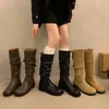 Botas de Mujer Versátiles de Gamuza Delgada 2026 con Tacón Grueso, Diseño de Caña Alta, Nuevas Botas de Jinete Estilo Coreano para Principios de Otoño