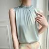 Camisola de seda para mujer, cuello colgante interior, prenda exterior de verano, camisa básica sin mangas de satén, diseño Sense Ins Trendy