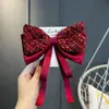 Estilo Tweed Satén de Seda Brillante Lazo Grande Pasador para el Cabello Niños Nuevo Año Cinta Roja Pasador para el Cabello Tocado para Niñas en la Parte Posterior de la Cabeza
