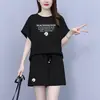 Conjunto de Dos Piezas Informal Deportivo de Manga Corta de Verano Holgado Tallas Grandes Adelgazante Estampado de Letras Manga Media Top y Shorts Moderno 2026