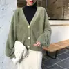 Estilo coreano primavera, otoño e invierno Nuevo estilo abrigo de lana sintética de visón elegante cárdigan de punto corto suelto para commuter suéter de comercio exterior para mujer