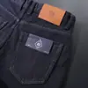 Jeans masculinos grossos para o outono e inverno, azul escuro, espinha de peixe, forrados com fleece lavado, quentes, de perna reta