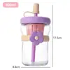 Copo de Vidro Portátil Estilo Ins para Meninas com Canudo, Xícara de Chá de Camada Única para Infusão de Chá de Flores
