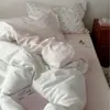 Conjunto de quatro peças de algodão misto com bolinhas estilo coreano, 100% algodão, um conjunto de três peças de cama com uma estética feminina