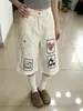 Pantalones cortos de mezclilla bordados de dibujos animados de tres cuartos ChaoLi Youhuo para mujer, de verano, finos, de cintura alta, adelgazantes, holgados, rectos, de pierna ancha