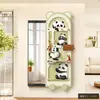 Espejo de Cuerpo Completo Oculto Push-Pull Estilo Panda Color Crema con Perchero para Entrada, Espejo de Vestir, Estante de Almacenamiento con Tablero Perforado