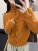 Cardigan de Tricô Feminino Novo para Outono e Inverno, Gola Alta, Estilo Solto Preguiçoso, Emagrecedor, Cor Sólida, Suéter Versátil