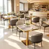 Mesa de jantar de aço inoxidável personalizada com painel de rocha, mesas e cadeiras de recepção para escritórios de vendas, conjunto de sofás de cabine para sala de café da manhã de hotel