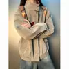Chaqueta de cuero PU roja de alta gama tipo patchwork para mujer, chaqueta de aviador de otoño con cuello alto, estilo workwear, chaqueta de béisbol para pareja