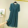 Vestido Holgado de Modal para Mujer, Estilo de Verano Delgado con Dobladillo Ancho, Camisón de Talla Grande, Falda Plisada Línea A para Ropa Exterior