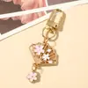 Chaveiro Leque Dobrável Estilo Japonês Flor de Cerejeira Cruzando a Fronteira Coelhinho de Jade Doce Flor Pingente de Metal Chaveiro Decoração de Bolsa Presente