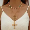 Collar con Colgante de Cruz Hueca Vintage Incrustada de Diamantes Transfronterizo Europeo y Americano, Zirconia Cúbica Multicapa en Forma de Y Estilo Gótico