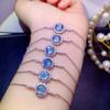 Pulseira de topázio azul natural incrustada em prata 925 com diamante redondo, joias simples, joias de cor única