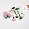 Rodillo Masajeador Facial de Jade Cristal Rosa Amatista Rodillo Manual de Doble Cabeza de Jade Tabla Gua Sha Set de Belleza