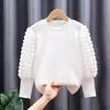 Roupas Infantis Tops para Meninas Primavera e Outono Algodão Puro Manga Longa Camiseta Interna de Algodão Infantil Manga Bufante Lanterna Camiseta Básica Branca 7