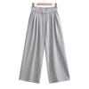 Otoño Ins Estilo Americano Gris Manga Larga Hombro Caído Top Corto Pantalones de Pierna Ancha Pantalones de Chándal Traje de Dos Piezas
