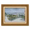 Pintura al óleo estilo Van Gogh con marco dorado de huertos de albaricoques, campos y cielo estrellado para entrada de sala de estar, decoración de pared con marco