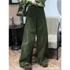 Pantalones Casuales de Pana Verde Oscuro para Mujer 2025 Otoño e Invierno Nuevo Estilo Acolchados con Forro Polar Espesos de Cintura Alta Color Puro Lana Regular