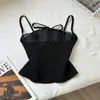 Camisola de Encaje con Cordón y Tirantes Finos para Vacaciones, Top Corto Exterior para Mujer, Elegante y Adelgazante, Ropa Interior 88846