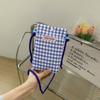 Bolsa de telefone móvel verão elegante xadrez bolsa pequena feminina 2022 novo estilo popular estilo vertical da menina de lona crossbody bolsa de pano pequeno