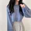 Suéter tejido casual de manga larga estilo francés para mujer, holgado y versátil, top corto, suéter de cuello redondo único tipo jersey para personas petite
