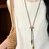 Collar Colgante de Madera Vintage con Cuentas para Mujer, Diseño de Nicho con Estilo Étnico, Cadena Larga Versátil para Suéter de Moda