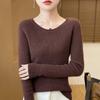 Suéter Prenda de Primera Línea 24 Otoño e Invierno Nuevo para Mujer Suelto Color Sólido Combinable Cuello Redondo Ajustado Tejido Base