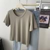 Camiseta de Algodón con Hilo Cuello en U Clavícula Peso Alto Manga Corta Básica Versátil Adelgazante Manga Corta Camiseta Base Primavera y Verano Nuevo 2023