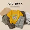 Conjunto Curto de Manga Curta para Meninos, Camiseta Casual de Verão, Bermuda Cargo, Conjunto Casual de Quatro Peças