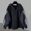 Sudadera con capucha y cremallera a media altura de retazos a rayas para hombre, versión coreana de otoño, moderna, fresca, informal, holgada, para estudiante, chaqueta pullover