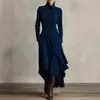 Vestido Longo Feminino Tamanho Europeu 2025 Site Independente da Amazon Primavera e Outono Cor Sólida Manga Longa Cruzado Gola Alta