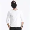 Camiseta de manga larga para hombre, de algodón, con cuello redondo, estilo coreano, holgada, de color liso, para otoño, blanca, para primavera y otoño