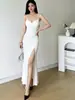 Vestido de Tirantes Finos Estilo Niche de Lujo Ligero para Mujer, Cuello en V, Ceñido a la Cintura, Adelgazante, Abertura, Vestido Largo para Fiestas, Elegante Vestido de Socialité