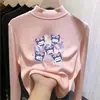 Camiseta térmica de forro polar con cuello semi-alto para niños para otoño e invierno, capa interior cálida para niñas, camiseta de manga larga con forro polar para niños mayores, estilo moderno
