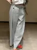 Pantalones de Traje Grises Claros Exquisitos y Elegantes para Otoño Temprano 2026 con Efecto Drapeado, Únicos y Súper Estilizados, Adelgazantes para Figuras con Forma de Pera, Pantalones de Pierna Ancha para el Trabajo