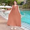Novo Vestido de Algodão e Seda para Mulheres 2026, Vestido de Verão para Praia e Férias, Estilo Francês de Alta Qualidade Floral Longo com Alças