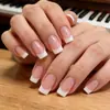 Modelo de Venda Quente para Comércio Exterior: 24 Pontas de Unha Peça em Cor Nude com Bordas Brancas, Estilo Francês Simples, Formato Quadrado Médio Fresco e Minimalista, Unhas Usáveis no Atacado