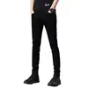 Jeans negros de alta gama italianos que no se decoloran para hombre, pantalones casuales ajustados elásticos de estilo coreano para otoño e invierno