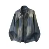 Chaqueta de Mezclilla Retro Americana Desestructurada Lavada Desgastada Cuello Alto Hombres Mujeres Primavera Otoño Nuevo Patchwork Holgada Chaqueta Top
