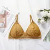 Conjunto de Sutiã Pequeno com Renda Bordada de Margarida, Estilo Francês Sexy, Aro Fino, Bojo Triângulo, Fecho Duplo de Três Fileiras