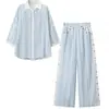 Venta al por mayor transfronteriza de ropa de mujer estilo europeo y americano: conjuntos de camisas casuales a rayas estampadas, modernos y cómodos, en AliExpress